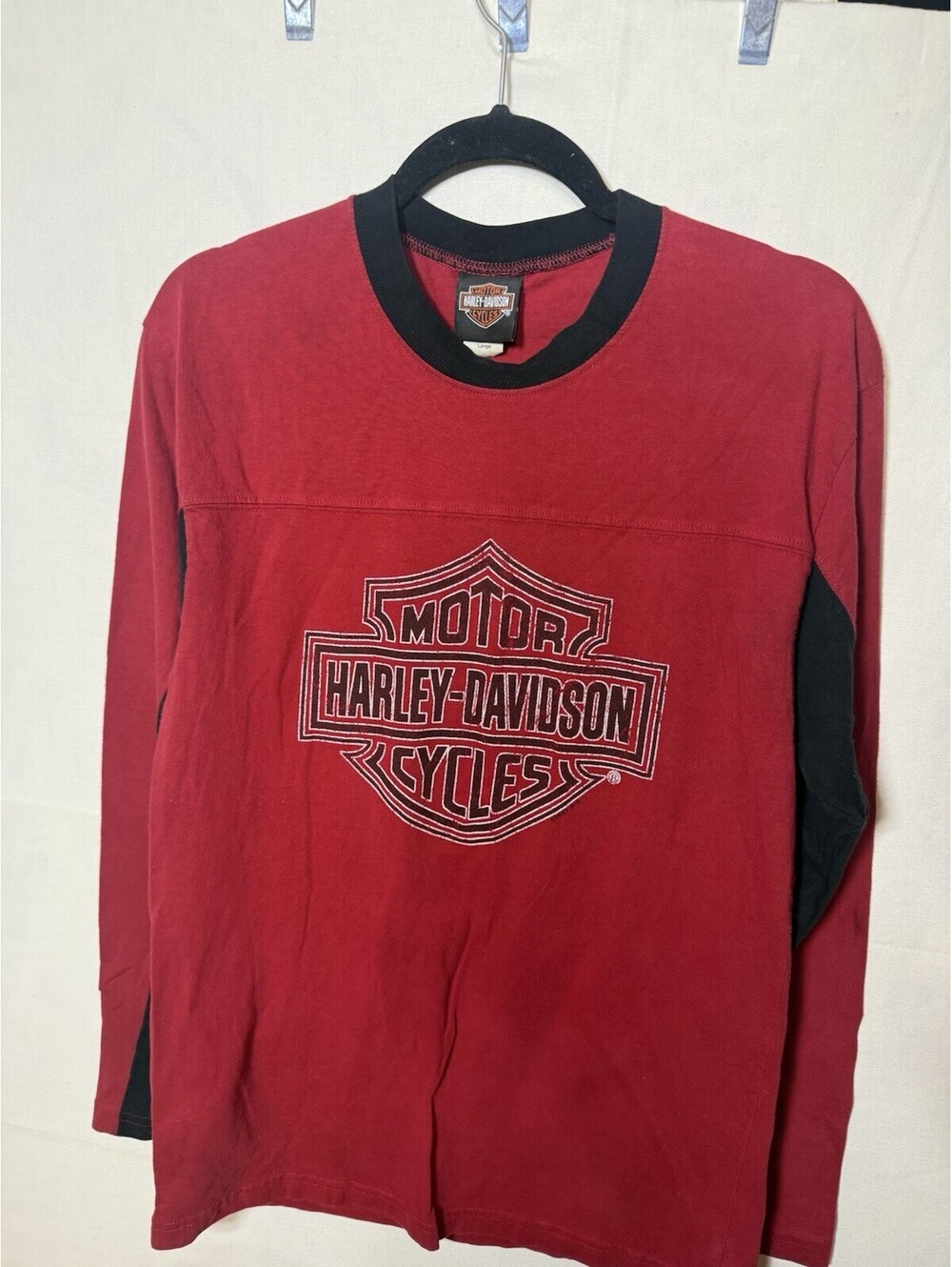 Harley Davidson Long Sleeve Shirt Large Red Black Monterey Bay CA Graphic